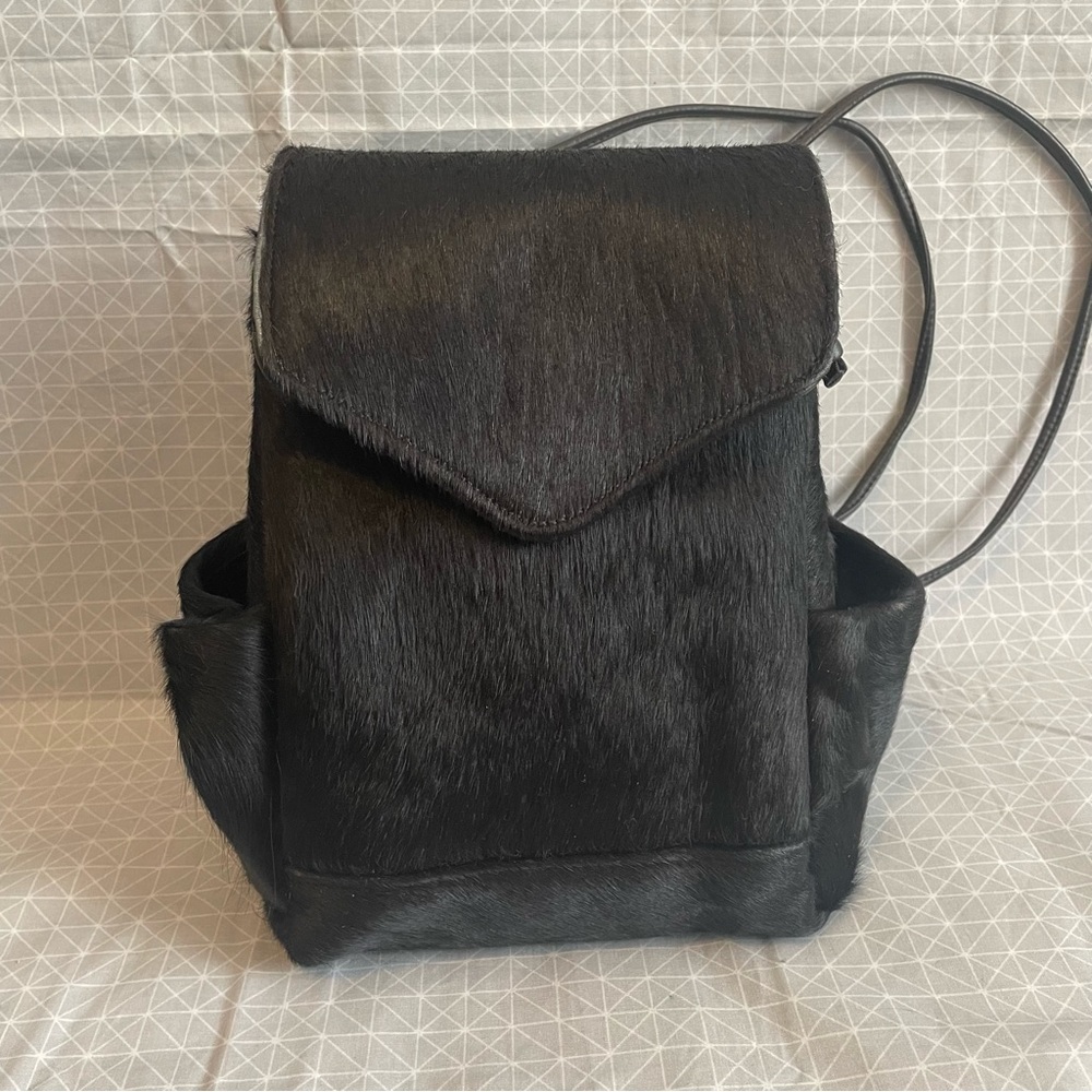Oliveve Hair on Hide Convertible Crossbody Backpack in Black